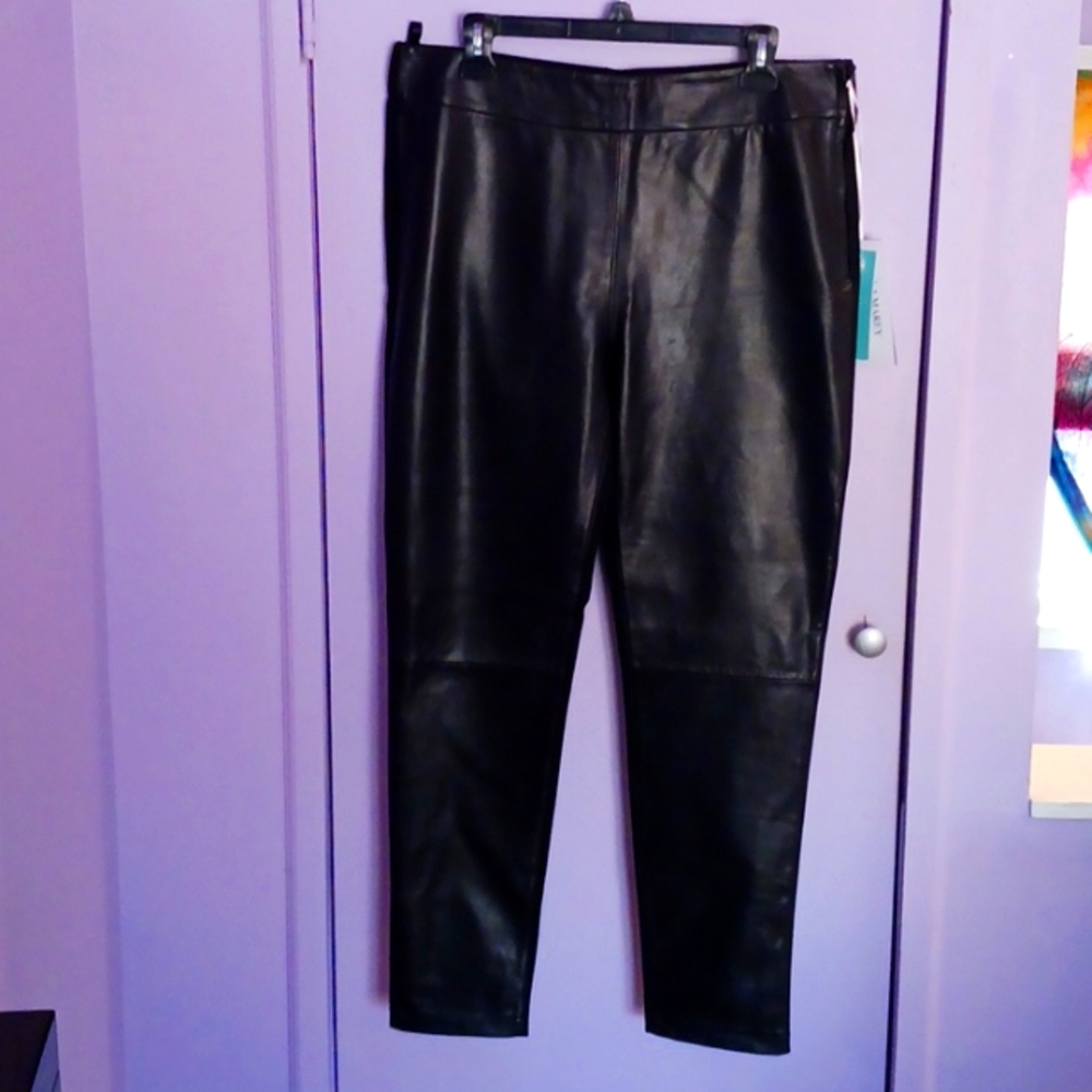 Genuine black lamb leather leggings